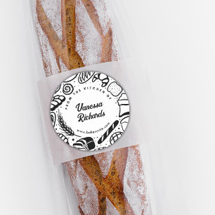 Modern Black Doodles Bakery Border Kitchen Cookie Classic Round Sticker
