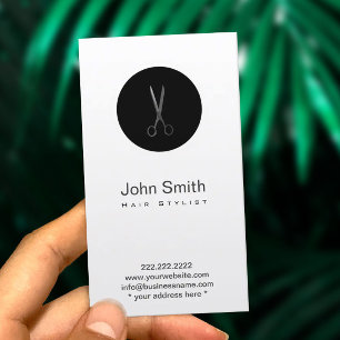 Modern Black Dot Scissor Hair Stylist Profile Card