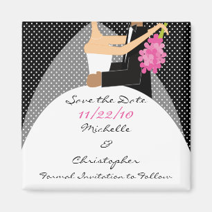 Modern Black Dots Bride & Groom Save The Date Magnet