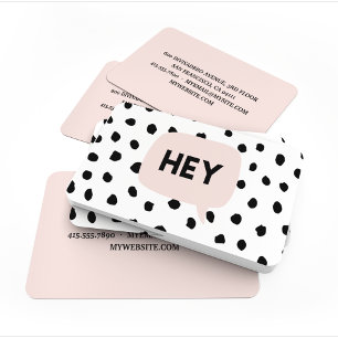 Modern Black Dots & Bubble Chat Pink With Hey Business Card