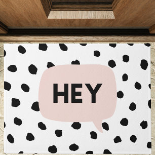 Modern Black Dots & Bubble Chat Pink With Hey Doormat