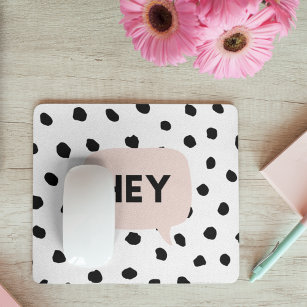 Modern Black Dots & Bubble Chat Pink With Hey Mouse Pad