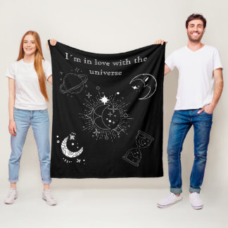 Modern black drawing universe pattern for him fleece blanket