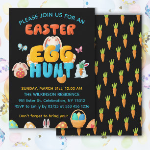 Modern Black Easter Egg Hunt Party  Invitation
