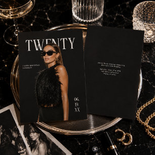 Modern Black Editorial Birthday Invitation