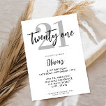 Modern Black Elegant 21st Birthday Invitation<br><div class="desc">A simple modern 21st birthday invitation featuring elegant calligraphy script typography and minimalist design in black and white colour.</div>