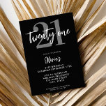 Modern Black Elegant 21st Birthday Invitation<br><div class="desc">A simple modern 21st birthday invitation featuring elegant calligraphy script typography and minimalist design in black and white colour.</div>