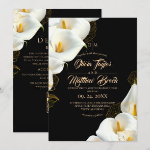 Modern Black Elegant Floral All in One Wedding Invitation