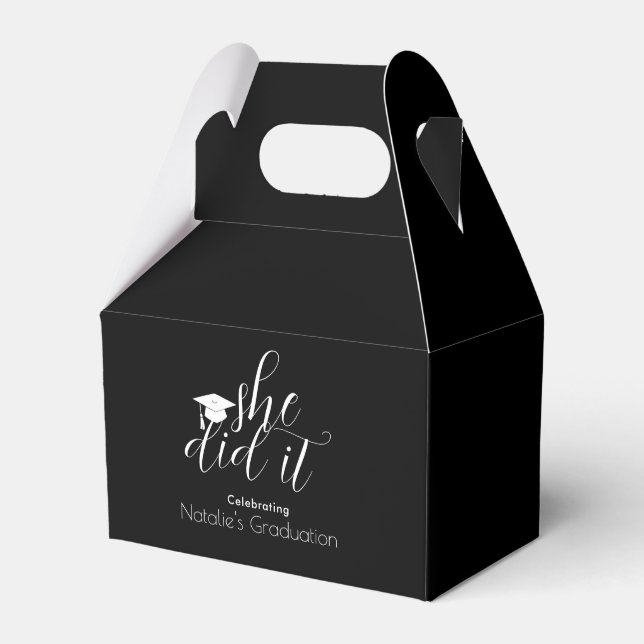 Modern Black Elegant Fonts Graduation Favour Box (Front Side)
