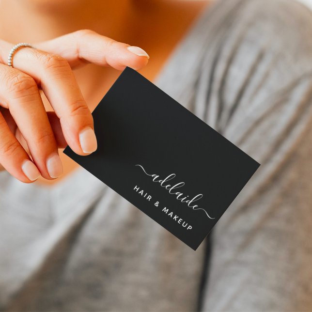 Modern Black Elegant Hair Stylist Makeup Artist Business Card (Creator Uploaded)