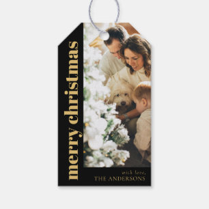 Modern Black Elegant Merry Christmas Family Photo Gift Tags