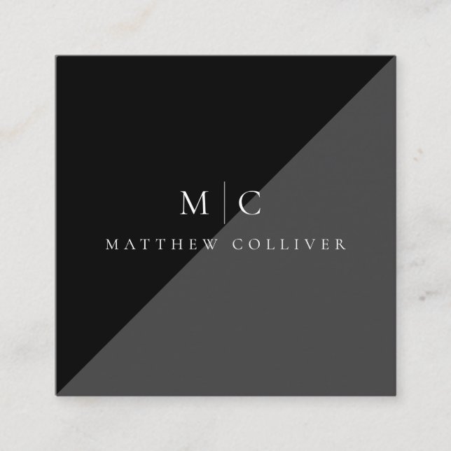 Modern Black Elegant Monogram Square Business Card (Front)