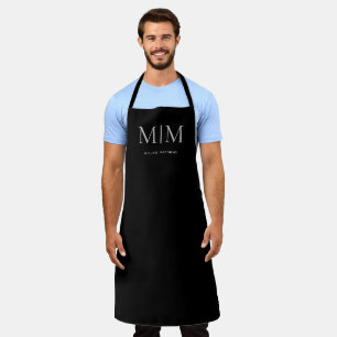 Modern Black Elegant Personalised Monogram Name Apron