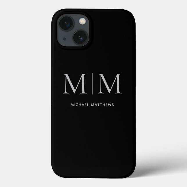 Modern Black Elegant Personalised Monogram Name Case-Mate iPhone Case (Back)