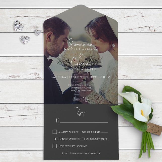 Modern Black Elegant Photo Dinner All In One Invitation (Creator Uploaded)