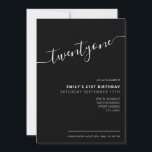 Modern Black Elegant Script 21st Birthday Invitation<br><div class="desc">Modern Black and White 21st Birthday Invitation. Minimalist 21st birthday invitation template design featuring elegant calligraphy hand lettered script font.</div>