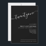 Modern Black Elegant Script 21st Birthday Invitation<br><div class="desc">Modern Black and White 21st Birthday Invitation. Minimalist 21st birthday invitation template design featuring elegant calligraphy hand lettered script font.</div>