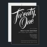 Modern Black Elegant Script 21st Birthday Invitation<br><div class="desc">Modern Black and White 21st Birthday Invitation. Minimalist 21st birthday invitation template design featuring elegant calligraphy hand lettered script font.</div>