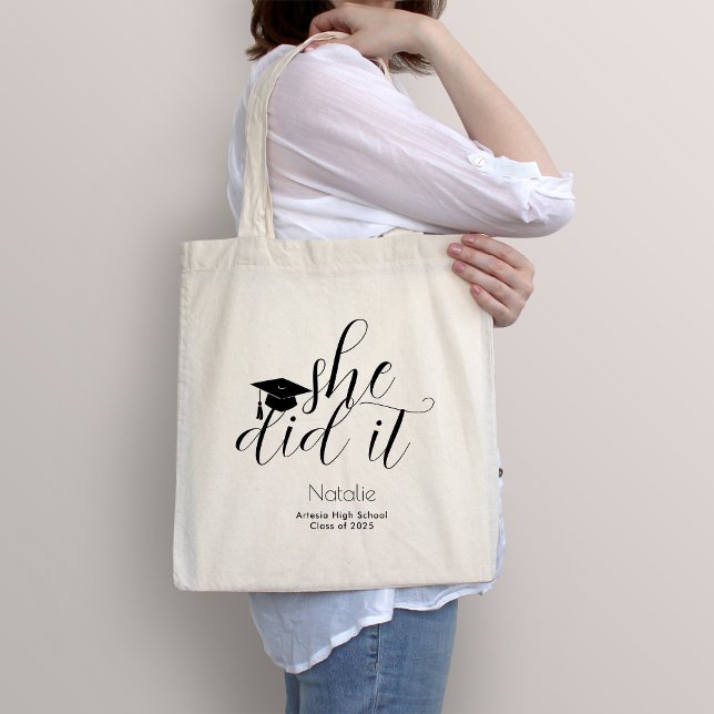  Modern Black Elegant Script Font Graduation Tote Bag (Creator Uploaded)