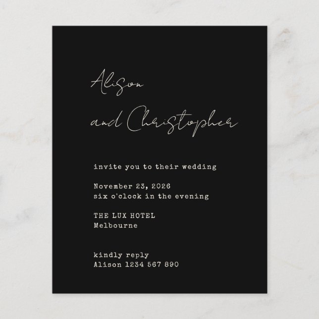 Modern Black Elegant Script Wedding Invitation (Front)