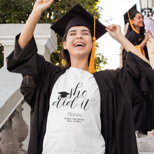  Modern Black Elegant She Did It Graduation T-Shirt
