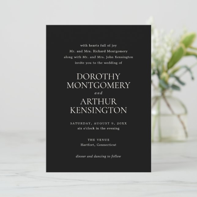 Modern Black Elegant Wedding Invitation (Standing Front)