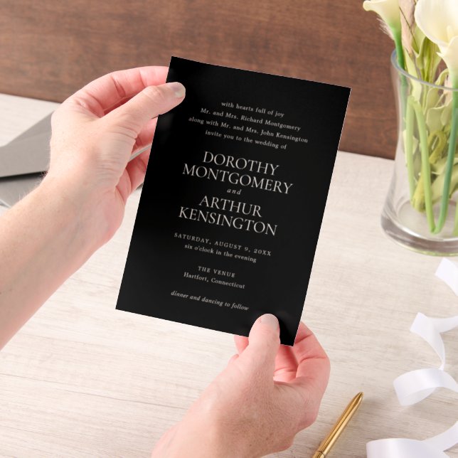 Modern Black Elegant Wedding Vellum Invitations (Handheld)