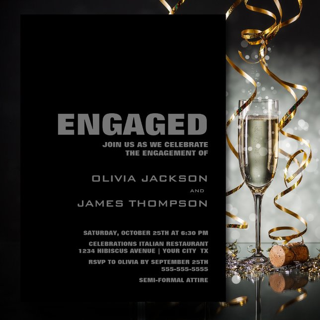 Modern Black Engagement Party Invitation (Creator Uploaded)