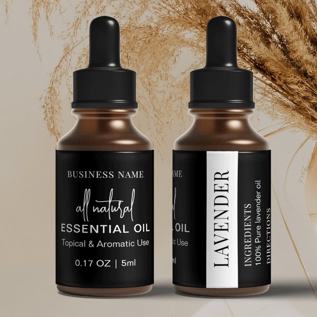 Modern Black Essential Oil Dropper Bottle Wrapper (Modern essential oil bottle labels in black and white, can suit 5, 10 and 15ml dropper bottles)
