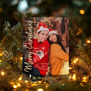Modern Black Family Couple Christmas Photo Foil