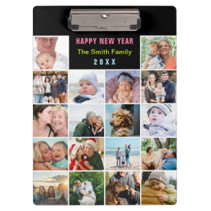 Modern Black Family Photo Collage Custom Text Clipboard