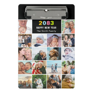 Modern Black Family Photo Collage Custom Text Mini Clipboard