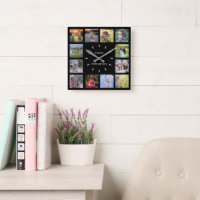 Modern black Family photo collage monogram name