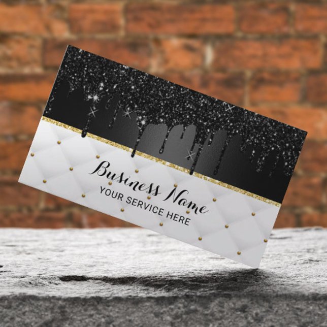 Modern Black Faux Glitter Drips Luxury Salon Spa Business Card (Creator Uploaded)