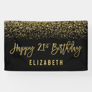 Modern Black Faux Gold Glitter 21st Birthday Banner