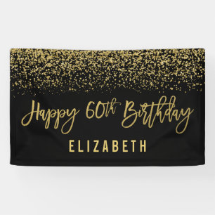 Modern Black Faux Gold Glitter 60th Birthday Banner