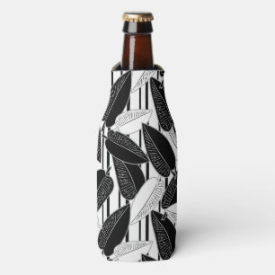 Modern black ficus leaves abstract striped print p bottle cooler