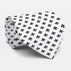 Modern Black Fleur-de-lis on White Tie