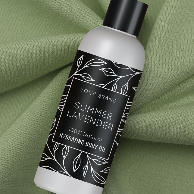 Modern Black Floral 4 OZ Cosmetic Bottle Label (Minimalist black floral design cosmo bottle wrapper style label design)