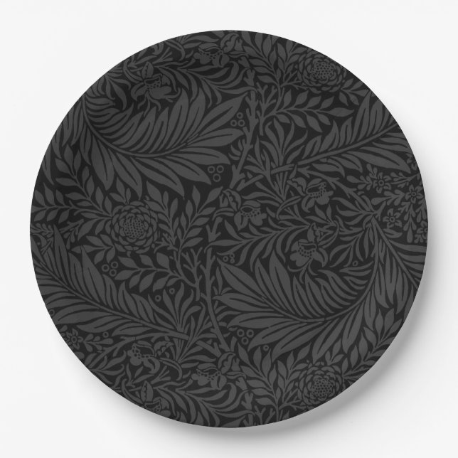 Modern Black Floral Botanical Paper Plate (Front)
