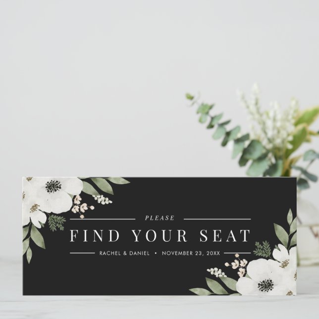 Modern Black Floral Botanical Seating Chart Header (Standing Front)