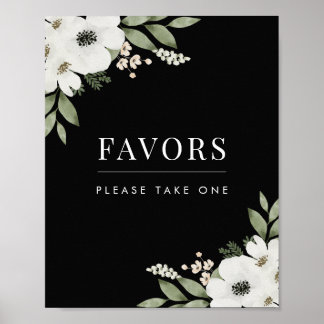 Modern Black Floral Botanical Wedding Favours Sign
