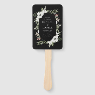 Modern Black Floral Botanical Wedding Program Hand Fan