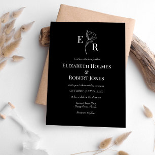 Modern Black Floral Monogram Wedding Invitation