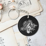 Modern Black Floral Treble Clef Music<br><div class="desc">Modern Black Floral Treble Clef keychain with a cute illustration of a treble clef and flowers. Great gift for a musician,  music lover or music teacher - or as giveaway or promotional item for a music store or music school.</div>