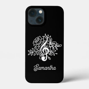 Modern Black Floral Treble Clef Musician Choir iPhone 13 Mini Case