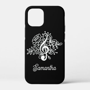 Modern Black Floral Treble Clef Musician Choir iPhone 12 Mini Case