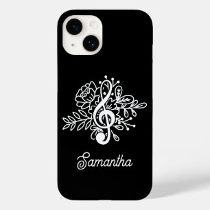 Modern Black Floral Treble Clef Musician Choir Case-Mate iPhone 14 Case