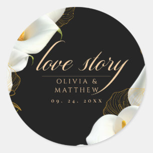 Modern Black Floral Wedding Classic Round Sticker