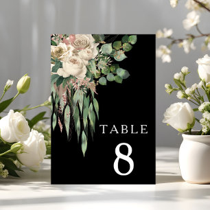 Modern Black Floral Wedding Table Number